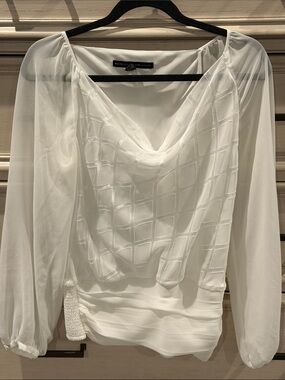 White House Black Market Sheer White Draped Neck Blouse